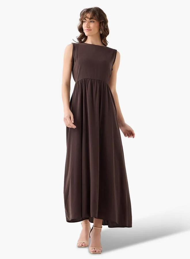 ايكونيك Iconic Layered Maxi Wrap Dress with Button Detail